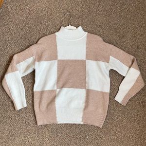 White and Nude High Neck Sweater